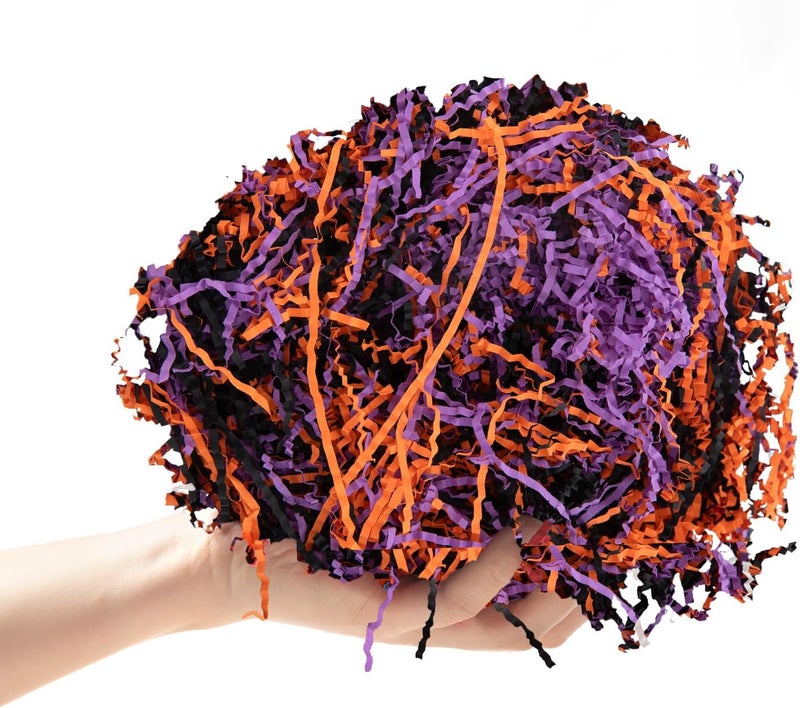 CIPOWM 16oz Halloween Crinkle Cut Paper Shred, 3 Colors Raffia Paper Shred Filler with Halloween Confetti Shredded Paper Grass for Gift Wrapping Craft DIY Gift Bag Box Filling Party Supply - Image 3